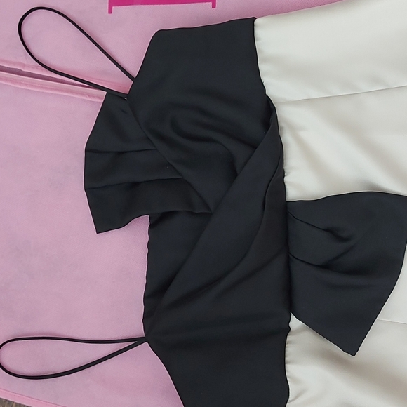 Black and White Prom Dress with Bow - Picture 2 of 8